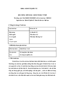 ĐỀ CƯƠNG MÔN HỌC: KINH TẾ HỌC VĨ MÔ | Kinh tế vĩ mô | Đại học Khoa học Xã hội và Nhân văn, Đại học Quốc gia Thành phố HCM