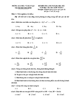 Đề học kì 1 Toán 8 năm 2022 – 2023 phòng GD&ĐT thành phố Ninh Bình