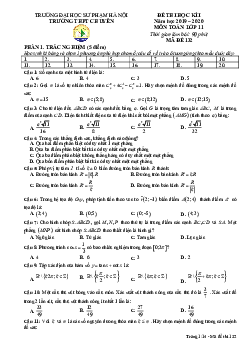 Đề kiểm tra học kì 1 Toán 11 năm 2019 – 2020 trường Albert Einstein – TP HCM