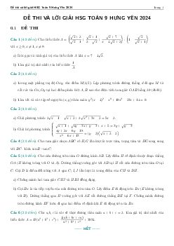 Đề học sinh giỏi cấp tỉnh Toán THCS năm 2023 – 2024 sở GD&ĐT Hưng Yên