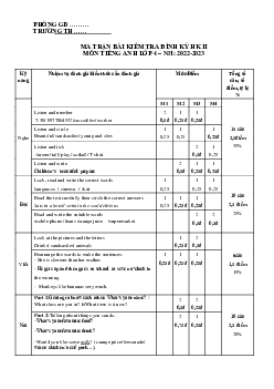 Ma trận Đề thi học kì 2 môn Tiếng Anh lớp 4 năm 2022 - 2023 | đề 2