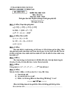 Đề thi học kỳ 1 Toán 6 năm 2019 – 2020 phòng GD&ĐT Quận 10 – TP HCM