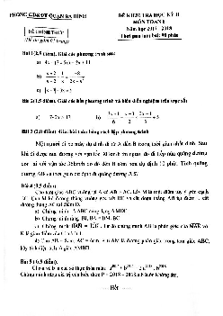 Đề thi HK2 Toán 8 năm học 2017 – 2018 phòng GD và ĐT Ba Đình – Hà Nội
