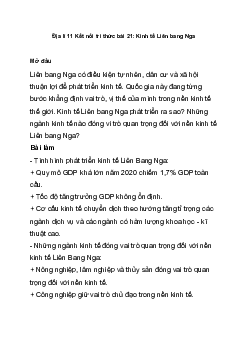 Địa lí 11 Kết nối tri thức bài 21: Kinh tế Liên bang Nga