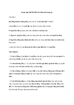 GDCD 8 Bài 10: Quyền và nghĩa vụ lao động của công dân - Chân trời sáng tạo