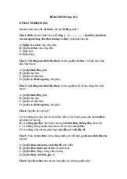 Đề thi học kì 2 môn Giáo dục công dân 6 Cánh Diều 2024 - Đề 2