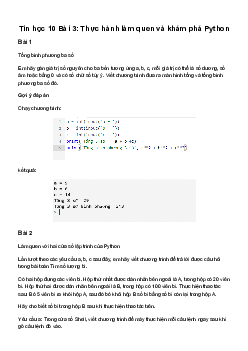 Giải Tin học 10 Bài 3: Thực hành làm quen và khám phá Python | Cánh diều