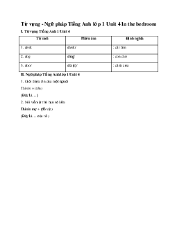 Từ vựng - Ngữ pháp Tiếng Anh lớp 1 Unit 4 In the bedroom | Global Success