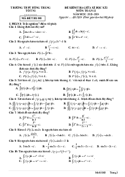 Đề giữa kì 2 Toán 12 năm 2023 – 2024 trường THPT Hùng Thắng – Hải Phòng