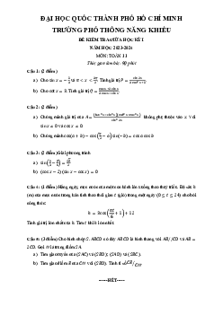 Đề giữa kì 1 Toán 11 năm 2023 – 2024 trường Phổ thông Năng khiếu – TP HCM
