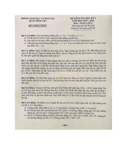 Đề thi học kì 1 lớp 9 môn Toán Phòng GD&ĐT quận Bình Tân năm học 2019 - 2020