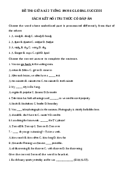 Đề thi giữa học kì 2 môn Tiếng Anh 6 năm 2023 - 2024 sách Global Success | Đề 7