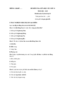 Đề thi giữa học kì 2 môn Lịch sử 10 Cánh diều năm học 2022 - 2023