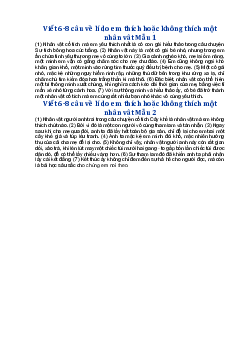 Viết đoạn văn nêu lí do em thích hoặc không thích một nhân vật - Tập làm văn lớp 3 Chân trời sáng tạo