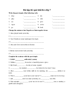 Bài tập thì quá khứ đơn lớp 7