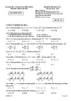 Đề thi học kì 1 Toán 10 năm 2019 – 2020 trường THPT chuyên Tiền Giang