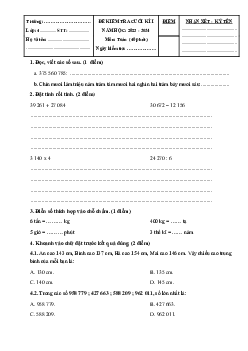 Đề thi học kì 1 môn Toán 4 năm 2023 - 2024 sách Kết nối tri thức với cuộc sống | Đề 4