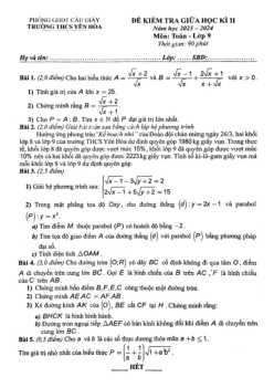 Đề thi giữa học kì 2 Toán 9 năm 2023 – 2024 trường THCS Yên Hòa – Hà Nội