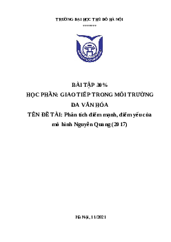Tiểu luận: Phân tích điểm mạnh, điểm yếu của mô hình Nguyễn Quang (2017) | Trường Đại Học Thủ Đô Hà Nội