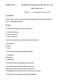 Đề thi giữa học kì 2 môn Tiếng Anh 7 năm 2023 - 2024 sách KNTT - Đề 1