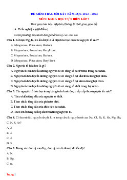 Đề ôn thi học kỳ 1 KHTN lớp 7 (có đáp án)-Đề 5