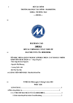 Bài báo cáo đề tài: Trình bày về lý thuyết 15	 hai nhân tố của Herzberg