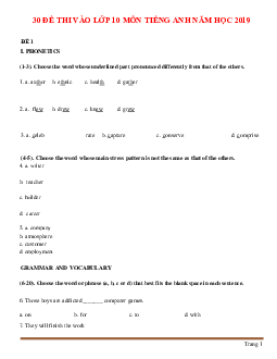 TOP 30 đề thi vào lớp 10 môn Tiếng Anh năm học 2019 (có lời giải)