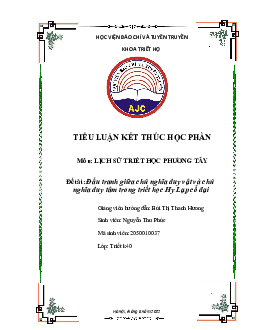 Tiểu luận "Đấu tranh giữa chủ nghĩa duy vật và chủ nghĩa duy tâm trong triết học Hy Lạp cổ đại"