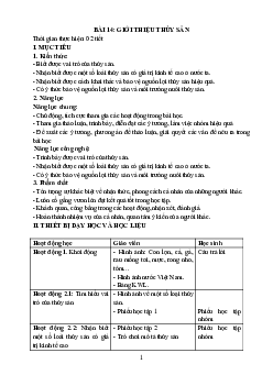 Giáo án Công nghệ 7 Bài 14: Giới Thiệu Thuỷ Sản sách Kết nối tri thức