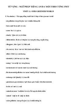 Từ vựng - Ngữ pháp Unit 11 lớp 6 Our Greener world