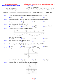 Đề thi thử TN 2022 môn Toán chuyên Lam Sơn -Lần 2 (có lời giải chi tiết)