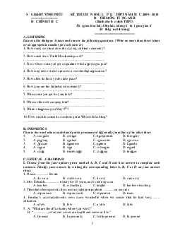 Đề thi chọn HSG lớp 12 - THPT năm học 2009 - 2010 đề thi môn Tiếng Anh tỉnh Vĩnh Phúc (có đáp án)