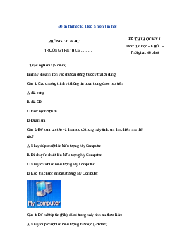 Đề thi học kì 1 môn Tin học lớp 5 - Số 1