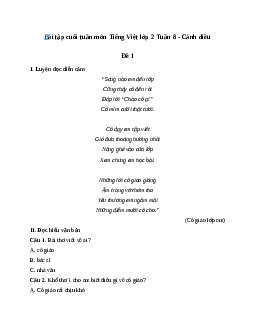 Bài tập cuối tuần lớp 2 môn Tiếng Việt Cánh Diều - Tuần 8