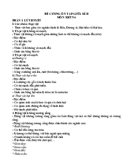 Đề cương ôn tập giữa học kì 2 môn Khoa học tự nhiên 6 sách Kết nối tri thức với cuộc sống