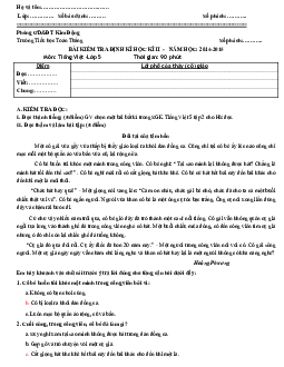 Đề kiểm tra định kì học kì 2 môn Tiếng Việt lớp 5 năm học 2014-2015 trường Tiểu học Toàn Thắng, Hưng Yên