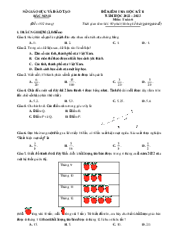 Đề kiểm tra học kỳ 2 Toán 6 năm 2022 – 2023 sở GD&ĐT Bắc Ninh