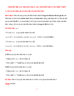 Chuyên đề giá trị lớn nhất, giá trị nhỏ nhất của biểu thức bồi dưỡng HSG Toán 8