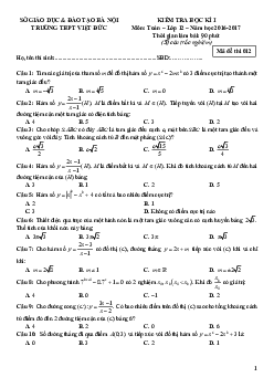 Đề thi HK1 Toán 12 trường THPT Đức Việt – Hà Nội