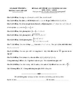 Đề thi KSCL Toán 10 lần 2 năm học 2017 – 2018 trường THPT Liễn Sơn – Vĩnh Phúc