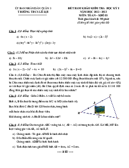 Đề tham khảo học kì 1 Toán 8 năm 2022 – 2023 trường THCS Lê Lợi – TP HCM
