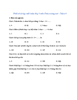 Phiếu bài tập cuối tuần lớp 3 môn Toán Chân trời - Tuần 9 (nâng cao)