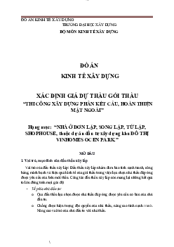 Đồ án môn Kinh tế xây dựng hạng mục "Nhà ở đơn lập, song lập, tứ lập, shophouse, thuộc dự án đầu tư xây dựng khu ĐÔ THỊ VINHOMES OCEAN PARK"