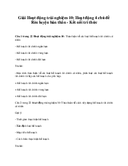 Giải Hoạt động trải nghiệm 10: Hoạt động 4 chủ đề 3 Kết Nối Tri Thức