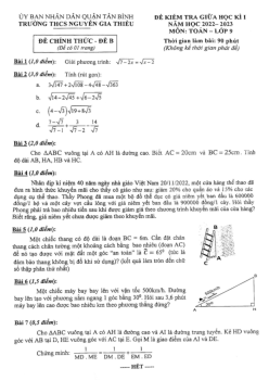 Đề giữa kì 1 Toán 9 năm 2022 – 2023 trường THCS Nguyễn Gia Thiều – TP HCM