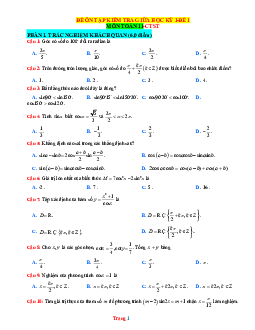 Đề ôn thi giữa học kỳ 1 Toán 11 Chân trời sáng tạo - Đề 1 (có đáp án)