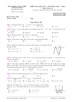 Đề thi học kỳ 1 Toán 12 năm học 2019 – 2020 sở GDKHCN Bạc Liêu