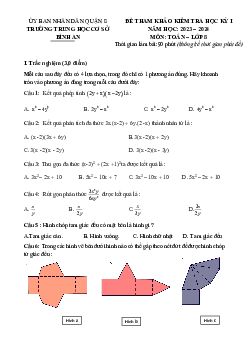 Bộ đề tham khảo cuối kì 1 Toán 8 năm 2023 – 2024 phòng GD&ĐT quận 8 – TP HCM