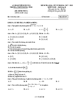 Kiểm tra học kỳ 1 Toán 10 năm học 2017 – 2018 trường THPT Phước Vĩnh – Bình Dương