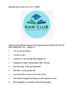 Đáp án tham khảo đề cương Triết học K72 môn Triết học Mác -Lênin | Đại học sư phạm Hà nội 